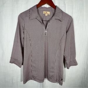 Sport HALEY Brown Herringbone 3/4 Sleeve Golf Shirt Size M